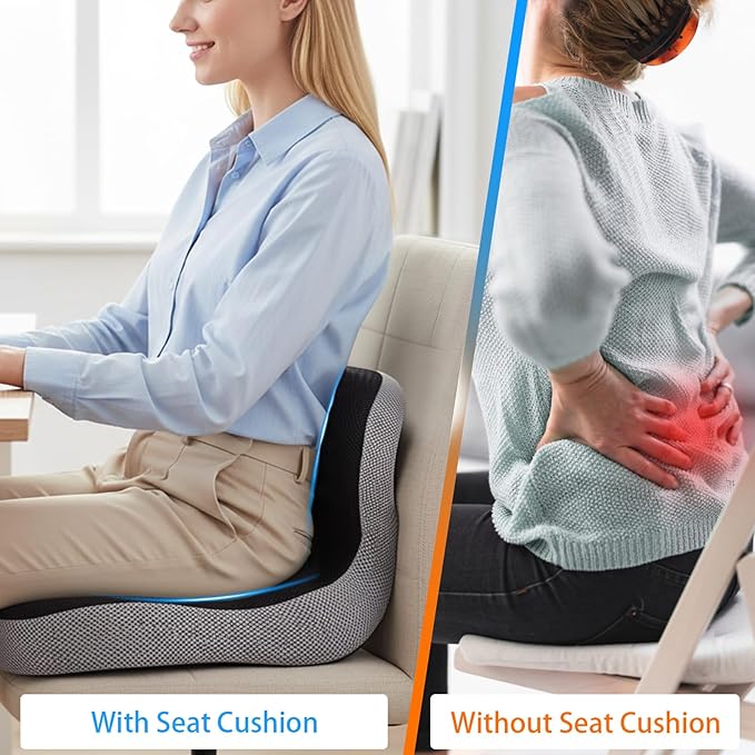 Ergonomic Memory Foam Reenly Back and Seat Cushion & Non-Slip Base with Adjustable Straps for Office Seat Cushion and Car Cushion,Removable Washable Cover- Breathable Mesh
