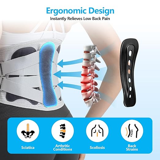 Lower Back Brace for Women and Men - Adjustable Lumbar Back Brace, Full Support Lumbar Brace, Ergonomic Design & Soft Breathable 3D Knit Material, for Sciatica Scoliosis Posture, Ideal for Work Lifting (L)