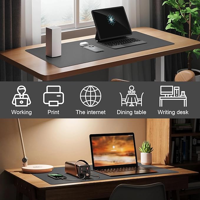 DAWNTREES Desk Mat for Desktop,PU Leather Desk Pad Protector,Non Slip, Large Mouse Pad and Keyboard Mat, Waterproof Writing Pad for Office and Home (Dark Gray,35.5''x16.9'')