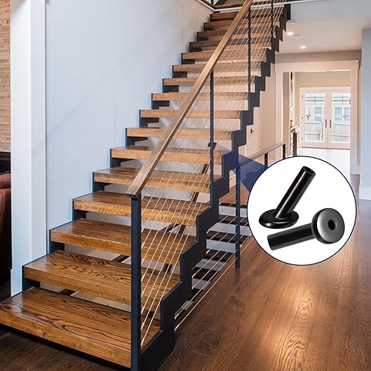 20 Pack 30 Degree Angle Protective Sleeves, Black Cable Railing Stair Protector Sleeve Beveled for 1/8" Wire Rope, T316 Marine Grade Cable Railing Kit with Two Drill Bit for Wood Posts HF039B