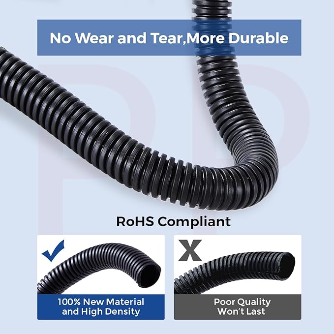 Wire Loom 1 inch 6.6ft, YCLYC Split Loom, Outdoor Cord Protector, Flexible Wire Conduit Automotive, Wire Protector Tubing, Black