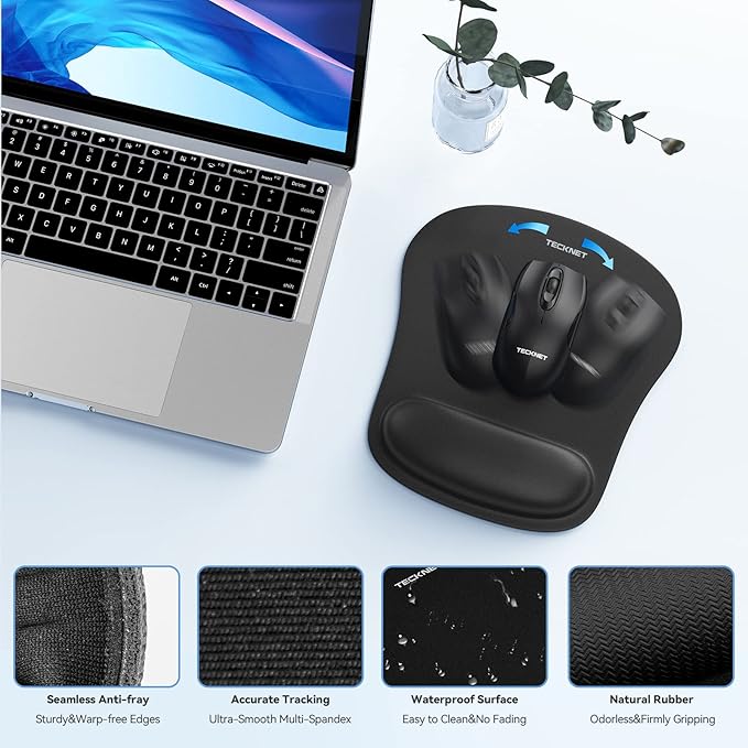 TECKNET Keyboard Wrist Rest and Mouse Pad with Wrist Support, Memory Foam Set for Computer/Laptop/Mac, Lightweight for Easy Typing & Pain Relief Ergonomic Mousepad (Black)