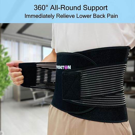 TESETON Back Brace for Men and Women, Back Support Belt Relief Lower Back Pain Herniated Disc, Sciatica, Scoliosis, Breathable Mesh, Lumbar Support Belt, Back Brace for Lifting at Work 02 Black-L