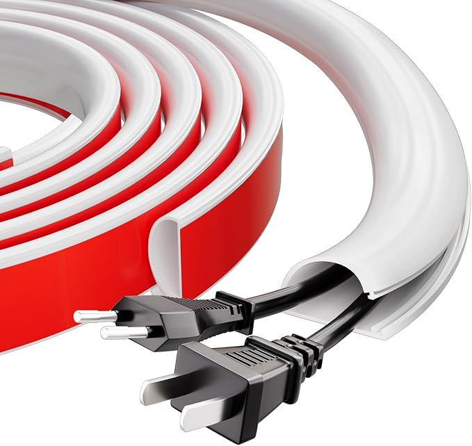 118" Silicone Cord Hider for Wall Mount TV,Large Self-Adhesive Cable Hider for 2-3 Cords,Cable Management Under Desk,Cord Organizer,Cable Raceway Home & Office Trim,Cord Concealer Channel,White