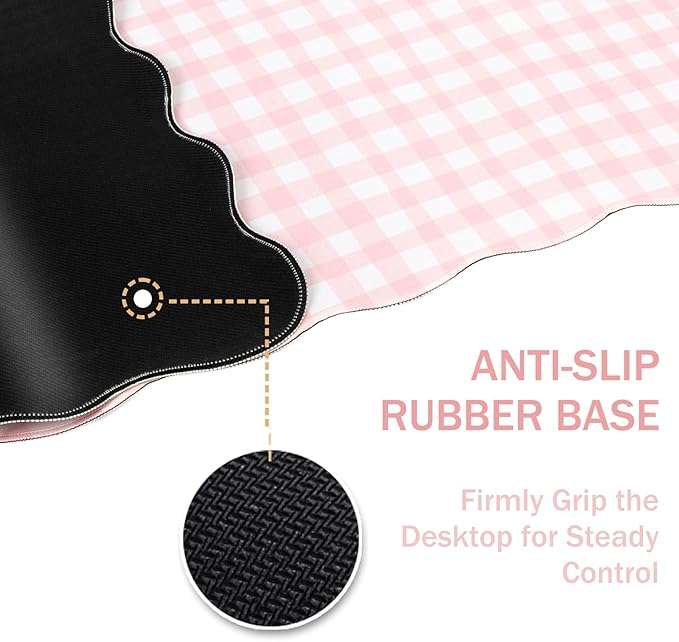 L-SPOUTTO Pink Checkered Mouse Pad,Cottagecore Scalloped Desk Mat XXL Large Cute Pastel Gaming Mousepad,35.4x15.7in Non-Slip Keyboard Pad Waterproof Desktop Mat for Laptop Computer Game Home Office