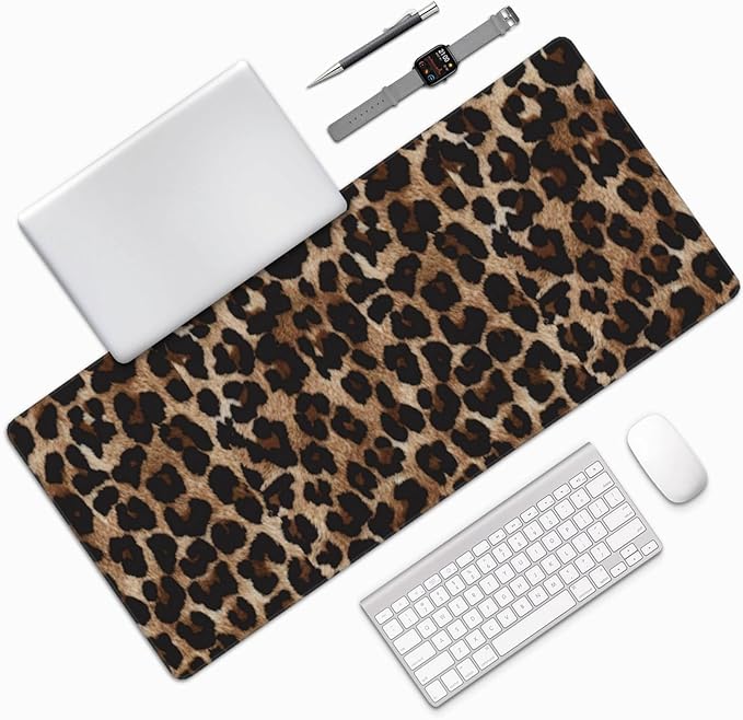 Leopard Cheetah Print Large Mouse Pad & Desk Mat Extended Mousepad with Stitched Edges Non-Slip Rubber Base Laptop Computer Keyboard Pad for Gaming, Office & Home Decor, XXXL - 35.4" X 15.7"