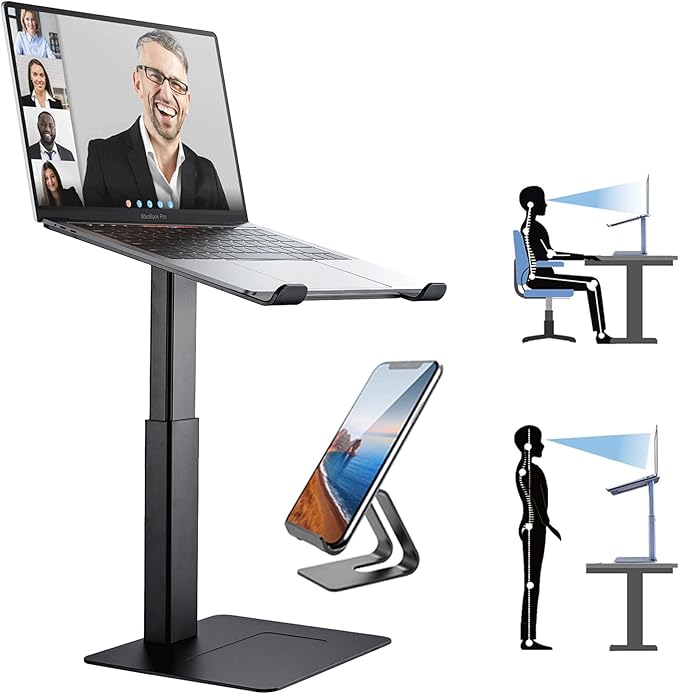 Laptop Stand for Desk, Ergonomic Sitting and Standing Laptop Riser for Notebook MacBook 11-17 Inches，DJ Laptop Stand Adjustable Height from 7-15 Inches Aluminum(Black)