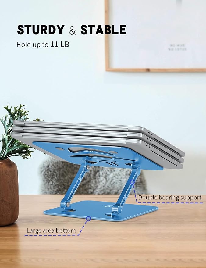 Laptop Stand, Ergonomic Adjustable Computer Stand for Collaborative Work, Foldable and Portable Heat Sink Computer Stands, Fits up to 16-inch Laptops (Dark Blue)
