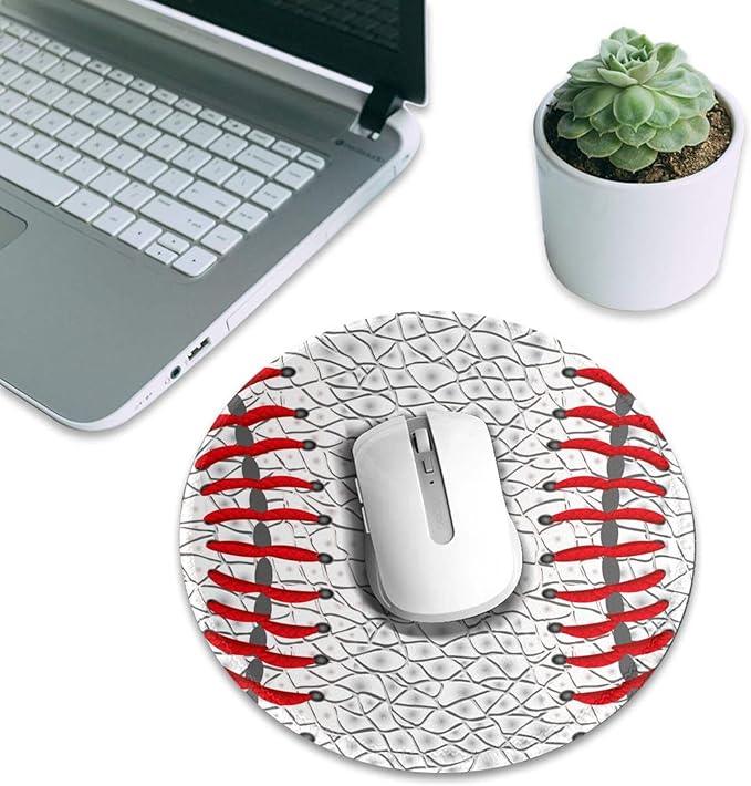 Baseball Round Mouse Pad Premium Textured Mouse Mat Washable Mousepads with Extended Stitched Edges Non Slip Rubber Base Small Mousepad 7.9 X 7.9 X 0.12 Inches