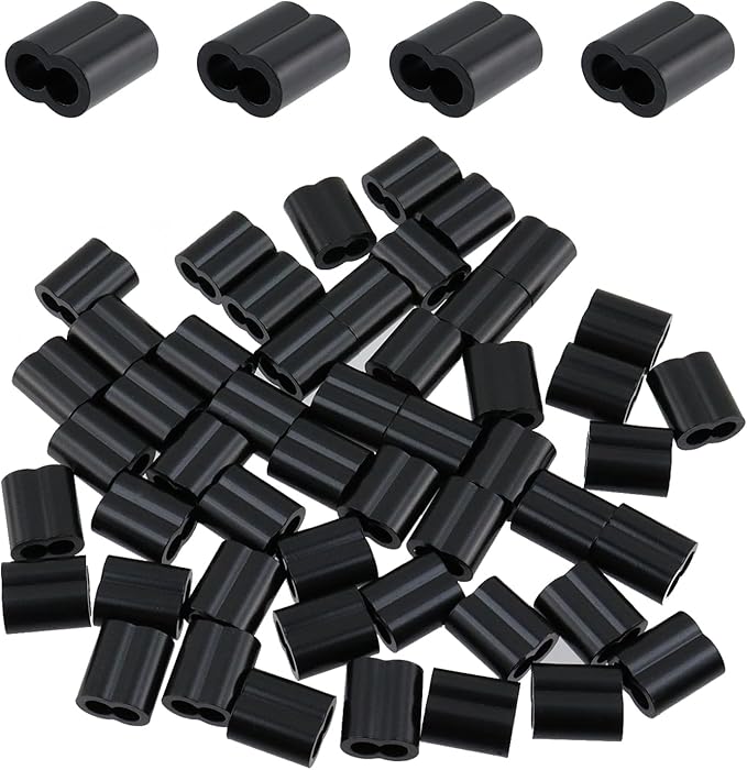 Antrader Aluminum Crimping Loop Sleeve,3/16" Cable Crimps Wire Ferrules for Crimping Wire Rope Cable,50Pcs,Black (M5)