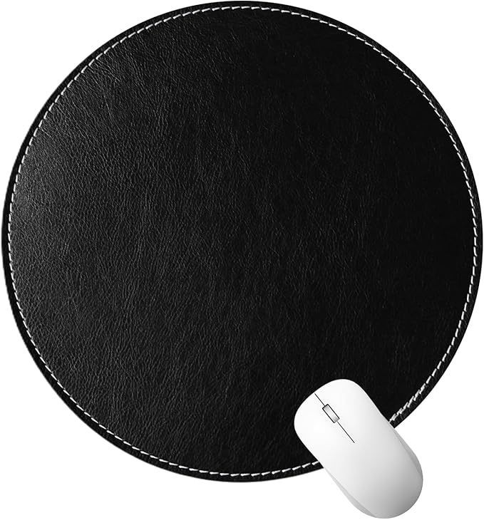 Round Faux Leather Mouse Pad, 7.8 Inch Small Compact PU Leather Circular Desk Mat, Waterproof Non-Slip Smooth Mousepad for Office Laptop, Home Work & Travel (Black)
