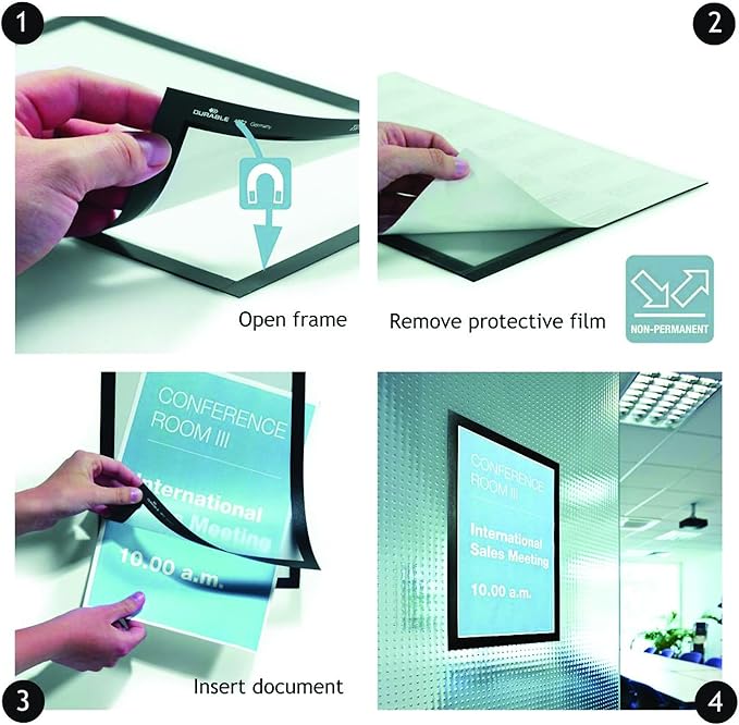 Durable Duraframe Self-Adhesive Magnetic Document Sign Holder - Letter-Size 8.5" x 11" Inches - Red - Pack of 2