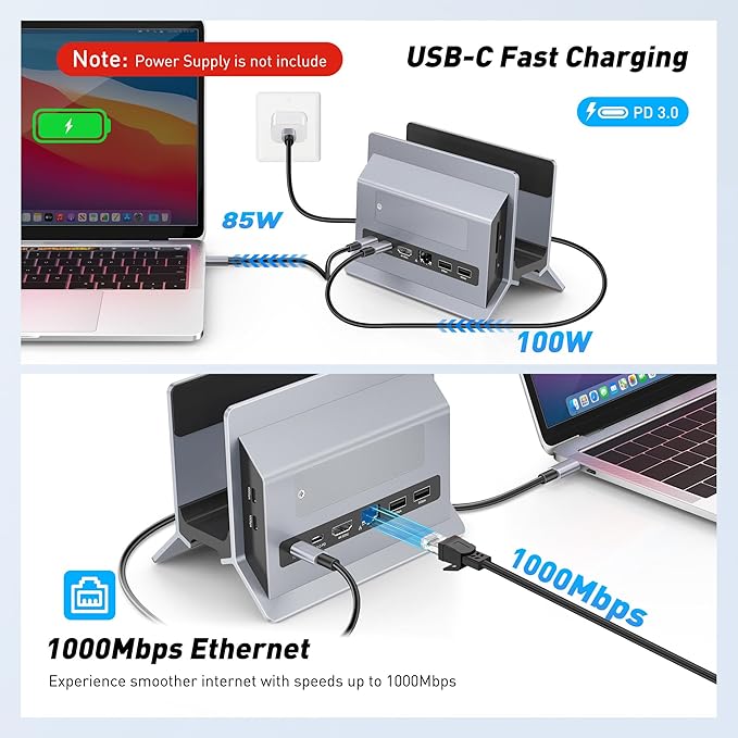 AboveTEK Vertical Laptop Docking Station, Gravity Auto Lock MacBook Stand, Aluminum Laptop Vertical Dock Stand, Silver