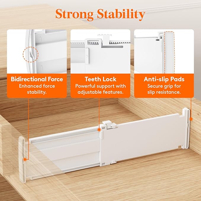 Lifewit 9 Pack Drawer Dividers for Clothes, 4" High 10.5"-16.5" Expandable Dresser Drawer Organizers, Adjustable White Plastic Separators for Kitchen, Cabinet, Nursery, Socks & Underwear Storage