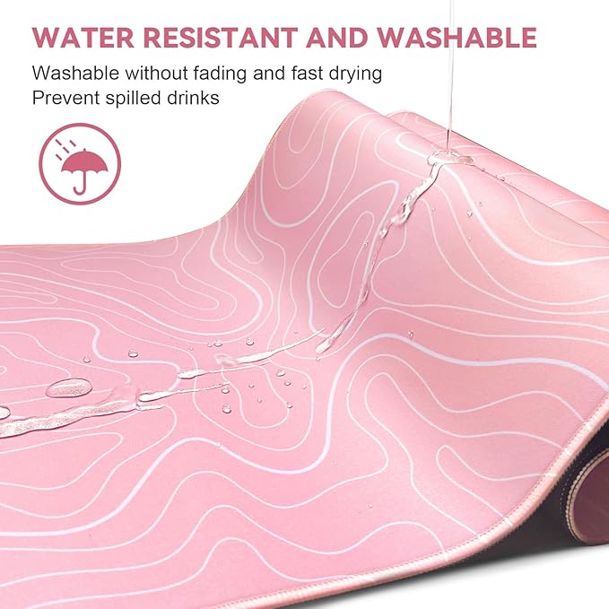 DIGSOM Gaming Mouse Pad 31.5 x 11.8in Large Mouse Pad with Anti-Slip Rubber Base（Pink with White Topographic Line）