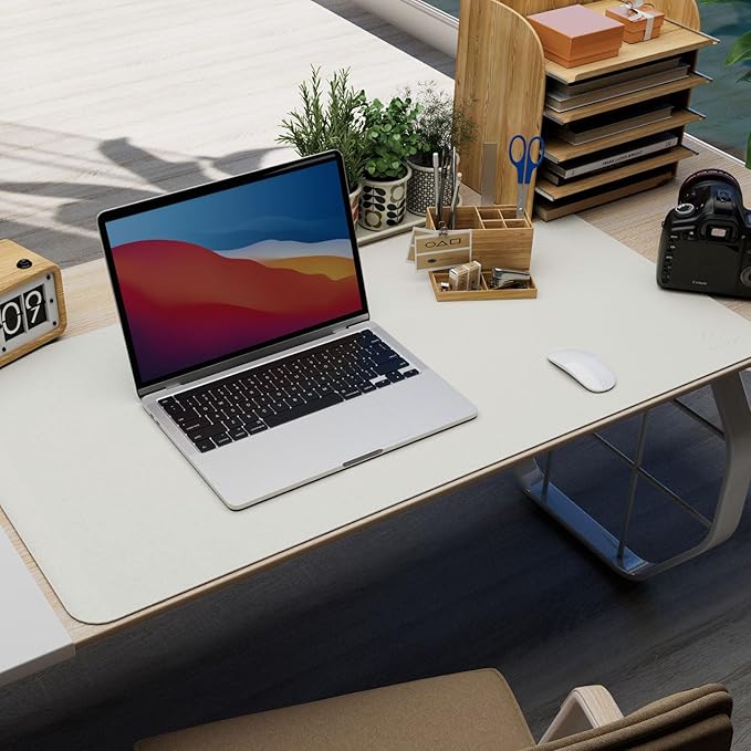 K KNODEL Leather Desk Pad Protector, Office Desk Mat, Large PVC Leather Desk Blotter, Non-Slip Mouse Pad (White, 15.7" x 31.5")