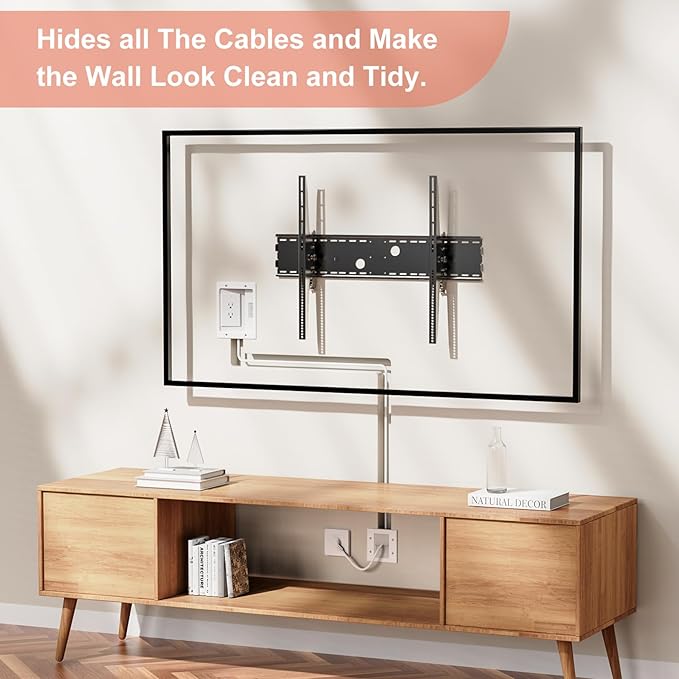 in-Wall TV Cable Concealer Kit with Recessed Power – 2 AC Outlet, 9ft Cord, and Hand Saw – Easy, Safe Cable Management for Organized TV and Home Theater Setups，Easy Installation Kit，Multiple Scenarios