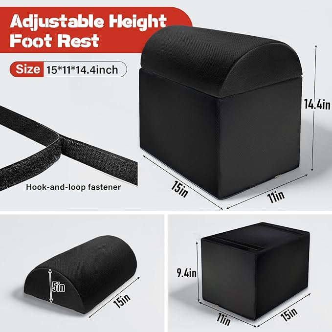 Adjustable Footrest for Under Desk at Work Ergonomic Foot Rest with 3 Adjustable Height Foot Stool for Under Desk Office Footrests with Removable Washable Mesh Cover, Black