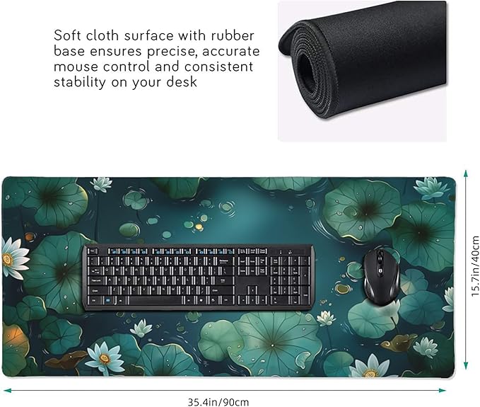 Large Extended Gaming Mouse Pad with Stitched Edges, (35.4X15.7In) Durable Non-Slip Natural Rubber Base, Waterproof Computer Keyboard Pad Mat for Esports Pros/Gamer/Desktop/Office/Home (B)