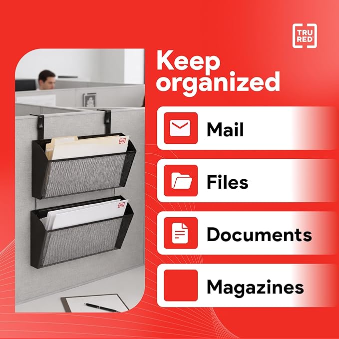 Staples TRU RED Mesh Letter Wall File, 1 - Pocket Hanging Organizer, Black, 2-Pack - Wall - Mounted Office, Door and Cubicle File Holder