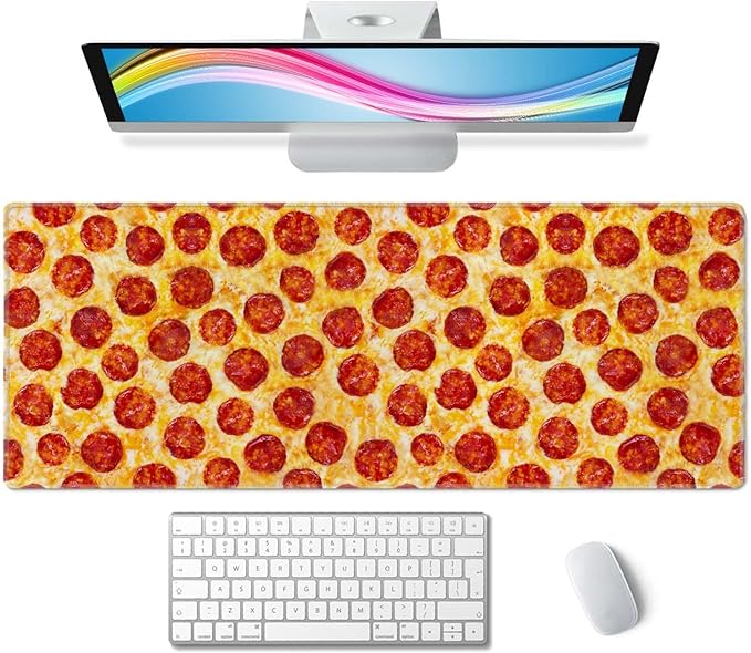 Large Desk Mat, Gaming XL Mouse Pad - 31.5 x 11.8 Inch, Extended Long Thin Desk Mat for Desktop, Pepperoni Pizza