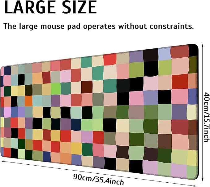 Colored Squares Mouse Pad,35.4 x 15.7 Inch Large Mouse Mat Non-Slip Rubber Stitched Edges for Writing Desk,Office,Home,Laptop