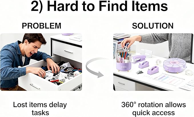 Ovatt Purple Office Desk Accessories, 15pcs Office Supplies 360°Pen Holder Desk Organizers and Accessories with Purple Stapler and Tape Dispenser Set, Cute Desk Accessories for Women Gift Set