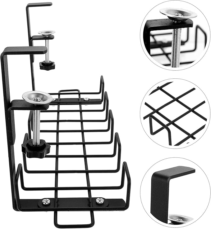 Cabilock Under Table Cable Management Rack in Wall Cable Management kit Cable Clamps Cord Desk Cable Management Rack Wire Cable Tray Under Desk Shelf Desktop Data line Office Carbon Steel