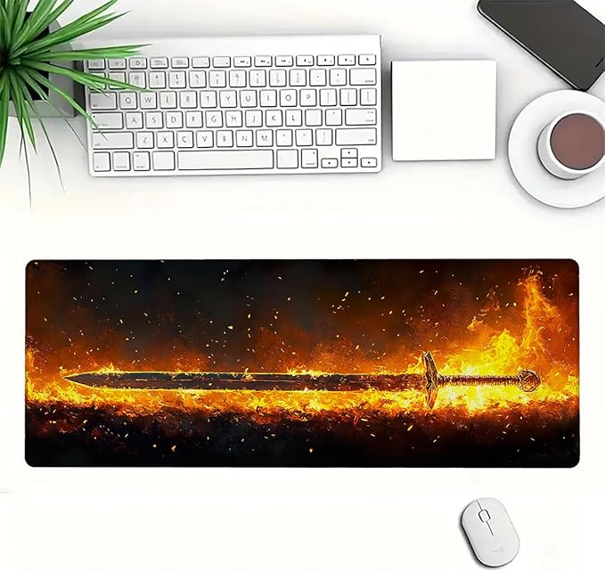 Sword Extended Mouse Pad Fire Combustion Fantasy XL Mouse Pad Large Mousepad Extended Laptop Keyboard Mat Gaming Desk Pad Mouse Mat for Office Desktops, Home Workstations, and Laptops 31.5x11.8 Inch