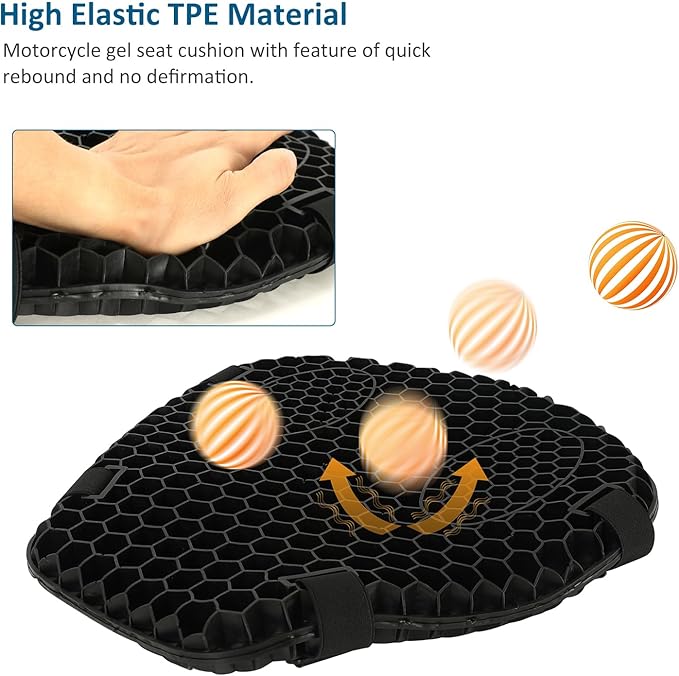 SUNPIE Motorcycle Seat Cushion with Extra Cover Universal 3D Gel Honeycomb Motorcycle Seat Cover Breathable and Comfortable Large Seat Cushion Pad