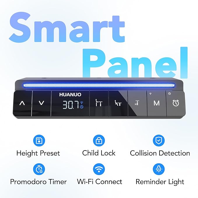 HUANUO AI-Powered Electric Standing Desk with Smart APP, Work with Alexa & Google, Adjustable Height, 3 Memory Settings, Sedentary Reminder, Ergonomic Sit-Stand Desk, 55-inch, Light Walnut