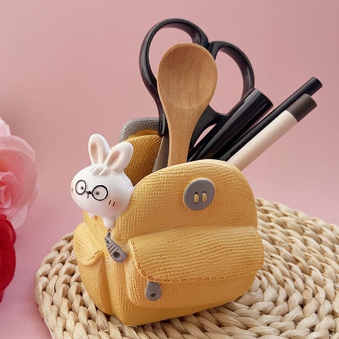 Cute Small Pen Pencil Holder, Kawaii Resin Cat Dog Dinosaur Rabbit Animal Paper Clip Toothbrush Mini Storage Organizer Office Desk Decorations