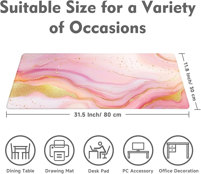 Desk Mat Mouse Pad Gaming Desk Pad XL Large Mouse Mat Office Decor Accessories (Pink Gold and Flowing Sand)