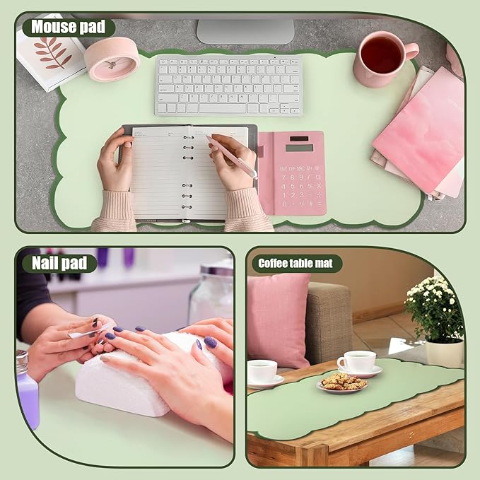 Teenyyou Makeup Mat for Vanity Protect Scalloped Makeup Mat 31.5 x 15.8'' Vanity Cover Top 2026 Graduation Gifts Dual-sided Dressing Table Pad Waterproof Mouse Pads for Dormitory Desktop(Green)