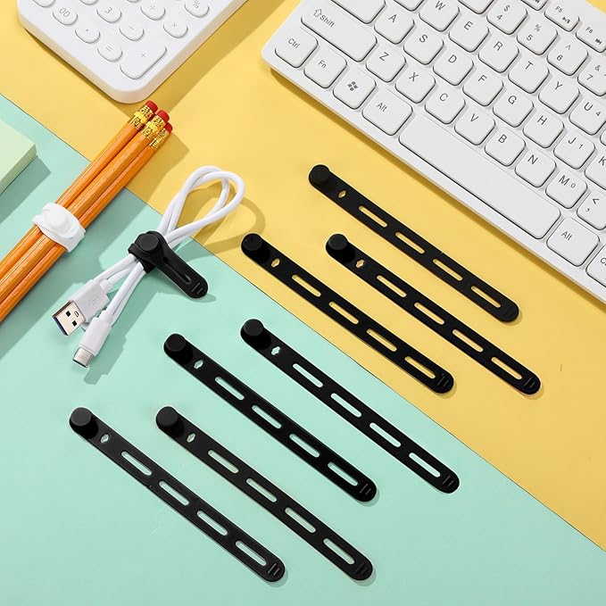 Tellegloww 42 Pcs Silicone Cable Ties Reusable Cord Organizer Adjustable Data Cable Wraps for Earphone Phone Charger Computer Cord Management Straps Travel Essentials(Black,5.12 Inch)