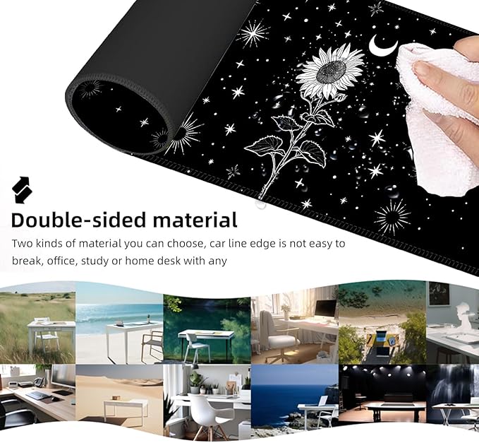 Ergonomic Mouse Pad Set with Wrist Support for Keyboard and Wrist Rest for Mouse, Memory Foam Comfort, Non-Slip Large Desk Mat for Home Office Pain Relief,Black and White Sunflower