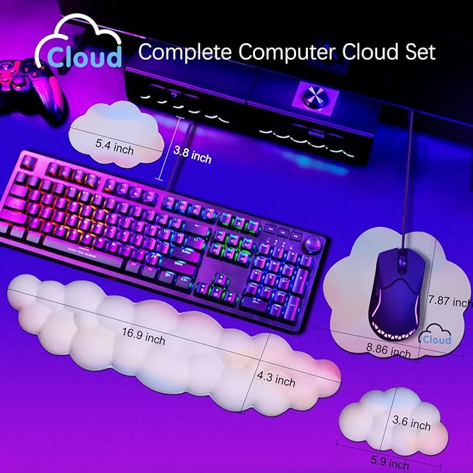 Cloud Wrist Rest Keyboard Palm Rest with Non-Slip Base for Computer Gaming Wrist Rest, YAMJUG Cloud Arm Rest Keyboard Wrist Pad Rainbow