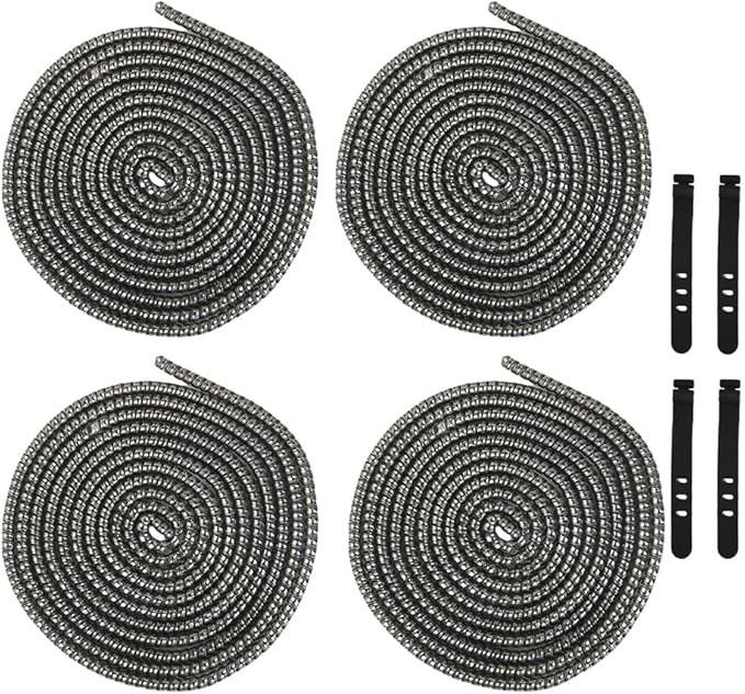4pcs 1.6M(5.25FT) Spiral Cable Protector, Multicolor Suitable for Most Phone/Pad/Laptop USB Wire Cord Savers Protection Cover Anti-Break Wrap Charger Data Line Cables Sleeves, Laser Black