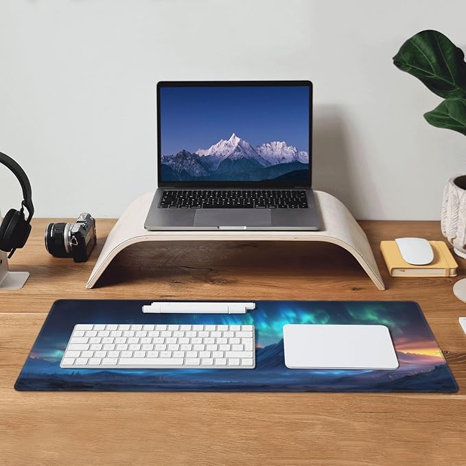 Gaming Mouse Pad Desk Pad,Extended Big Mouse Pad,31.5x11.8 Inch Long Computer Keyboard Mouse Mat Mousepad with 3mm Non-Slip Base and Stitched Edge for Gaming and Office… (Aurora)