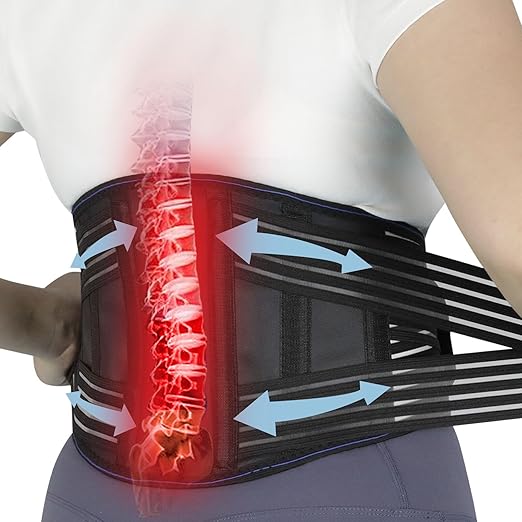 Back Brace for Lower Back Pain Relief - Adjustable Breathable Lumbar Support Belt with 6 Reinforced Steel Stays for Men & Women, Sciatica, Herniated Disc, Scoliosis & Muscle Support (Black, X-Large)