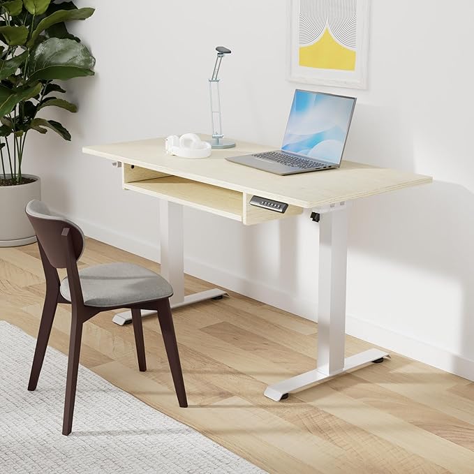 Marsail Standing Desk Adjustable Height with Extra Large Keyboard Tray, 55" Electic Adjustable Desk with 4 Memory Presets Cable Management 2 Storage Hooks, Sit Stand Up Desk for Home Office