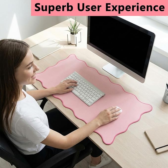 Scalloped Desk Mat, Large Cute Desk Pad for Desktop, Waterproof Scalloped Aesthetic Table Pad, Non-Slip Mouse Keyboard Mats Computer Accessories for Desk Office Home Gaming, 31.5" x 15.7"