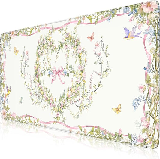iCasso Desk Matt for Desktop,Cute Desk Pad White,Anti-Slip Large Gaming Mousepad XXL,Soft Lycra Surface Computer Mat Women,Girly Keyboard Pad for Home Office