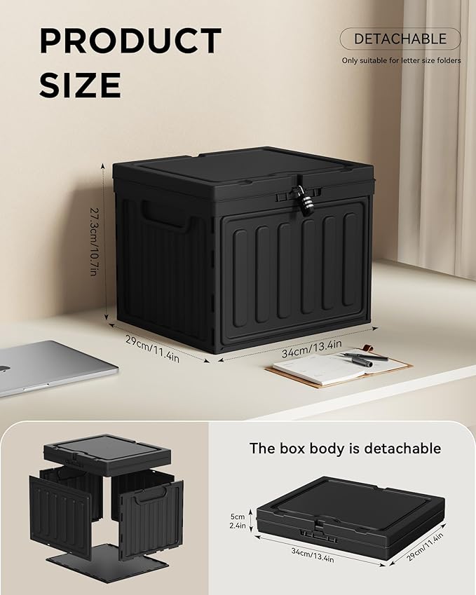 Small File Cabinet, Plastic File Box with Lid for Letter Size Hanging File Folders, Easy Carry Filling Box for Home, Office, School, Vertical File Cabinets, Stackable Storage Bins(Black, 1 Pcak)
