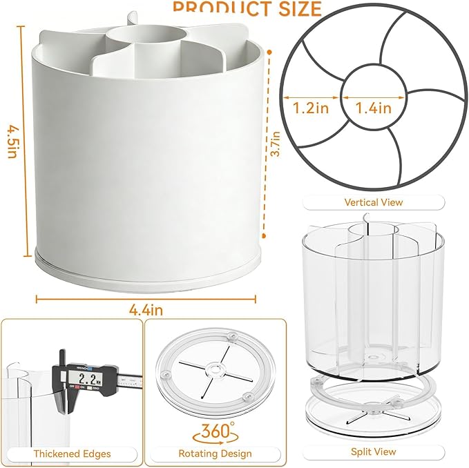 Yieach Rotating Acrylic Makeup Brush Holder for Vanity,Bathroom Countertop,Round Makeup Brushes Organizer,Spinning Cosmetic Brushes Holder,Make up Brush Storage and Office Desk Pen or Pencil Cup,White