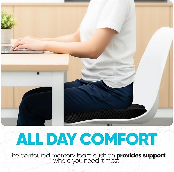 FORTEM Seat Cushion, Office Chair Cushion, Memory Foam Car Seat Cushions, Sciatica Coccyx Tailbone Pain Relief, Chair Cushions for Back Support, Sitting Pad for Gaming, Washable Cover, Non Slip