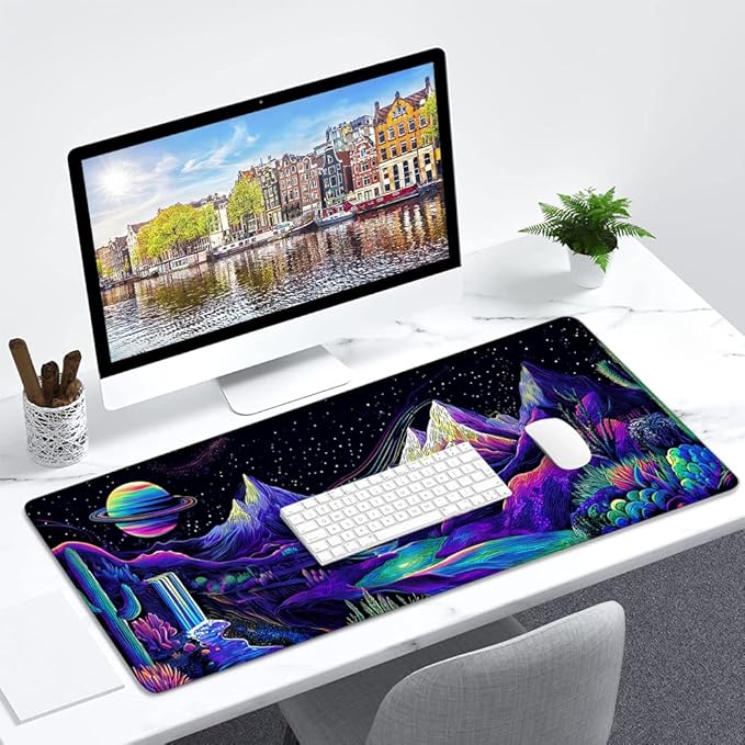 Desk Mat,Desk Pad, XXL Large Mouse Pad,Anti-Slip Big Mousepad with Stitched Edges,Extended Computer Mouse Pads for Desktop Cactus and Mountains