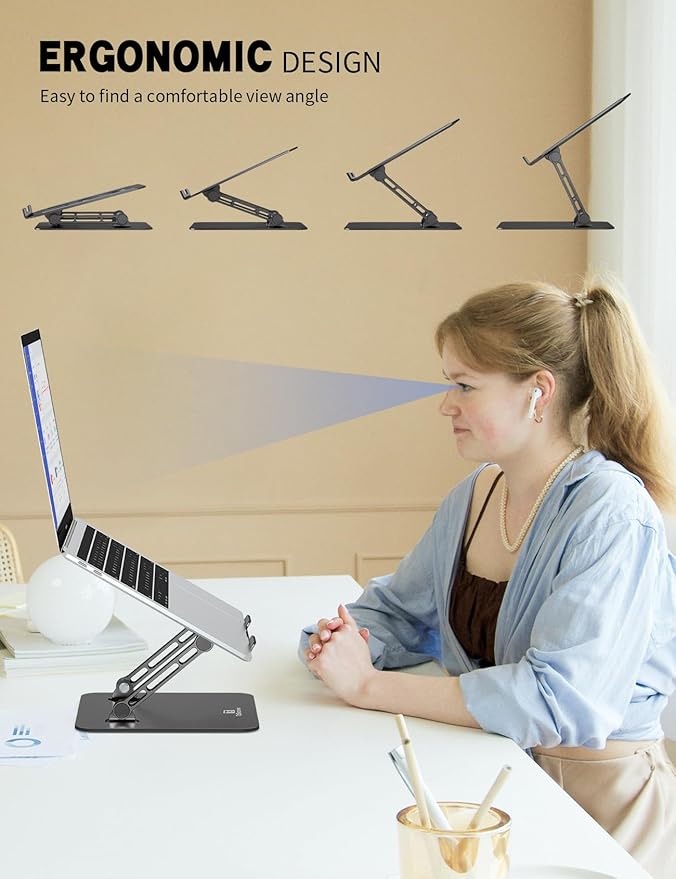 Laptop Stand Adjustable Laptop Holder for Desk, Foldable Laptop Riser Portable Computer Stand Compatible with MacBook, Lenovo, HP and All Laptops up to 16 inches Black