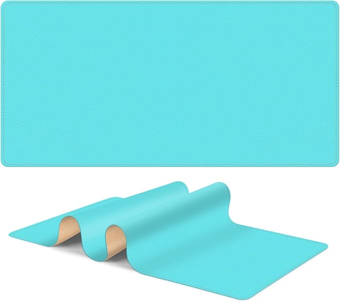 Leather Mouse Pad with Stitched Edge, Waterproof Gaming Mouse Mat for Computers, Laptop, Office & Home (Light Blue, 25"*13")
