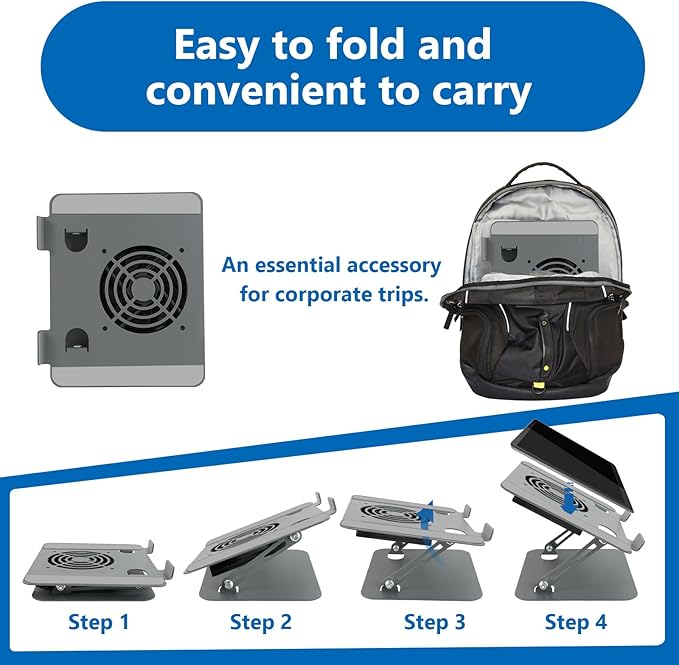 Laptop Cooling Stand with Fan and One Key Switch - Ergonomic Adjustable Height Desk Stand for All 10-16”Laptops & Tablets